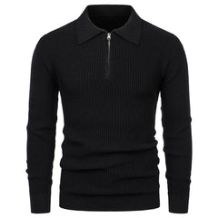 Men's Lapel Pullover Waffle Half Zipper Slim Fit Sweater