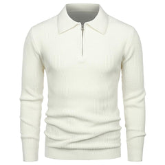 Men's Lapel Pullover Waffle Half Zipper Slim Fit Sweater