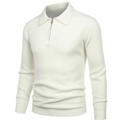 Men's Lapel Pullover Waffle Half Zipper Slim Fit Sweater
