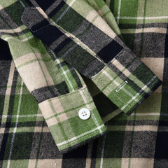 Men's Long Sleeve Flannel Brushed Check Hooded Casual Shirt Green Khaki