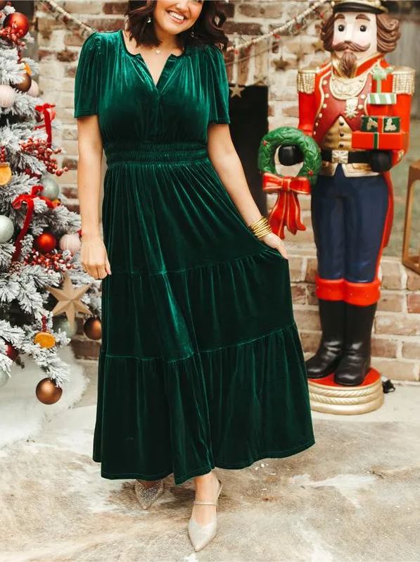 Women's Velvet Tiered Maxi Dress (Buy 2 Free Shipping)