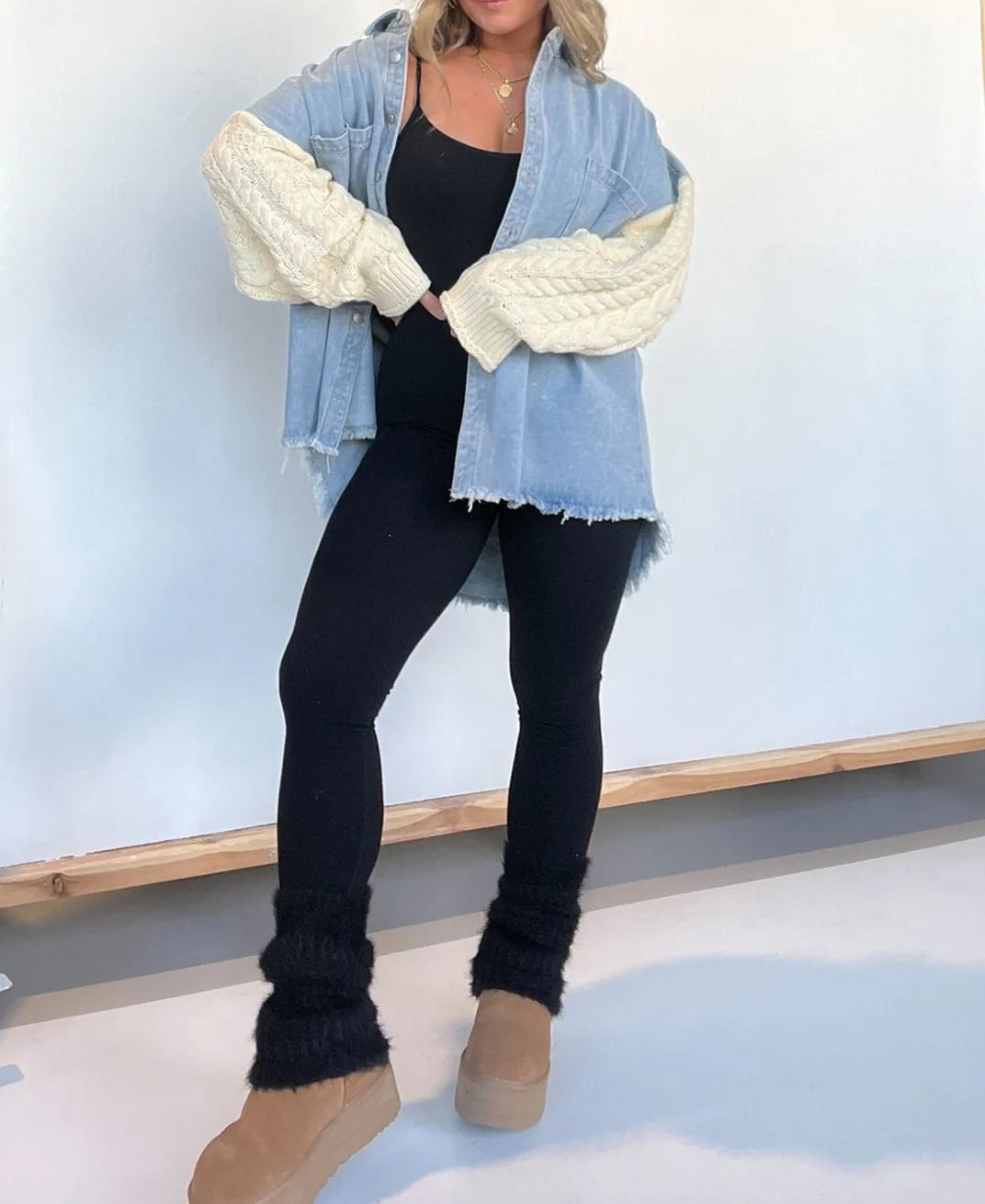 Cozy Jacket Sleeve Denim Shacket (Buy 2 Free Shipping)
