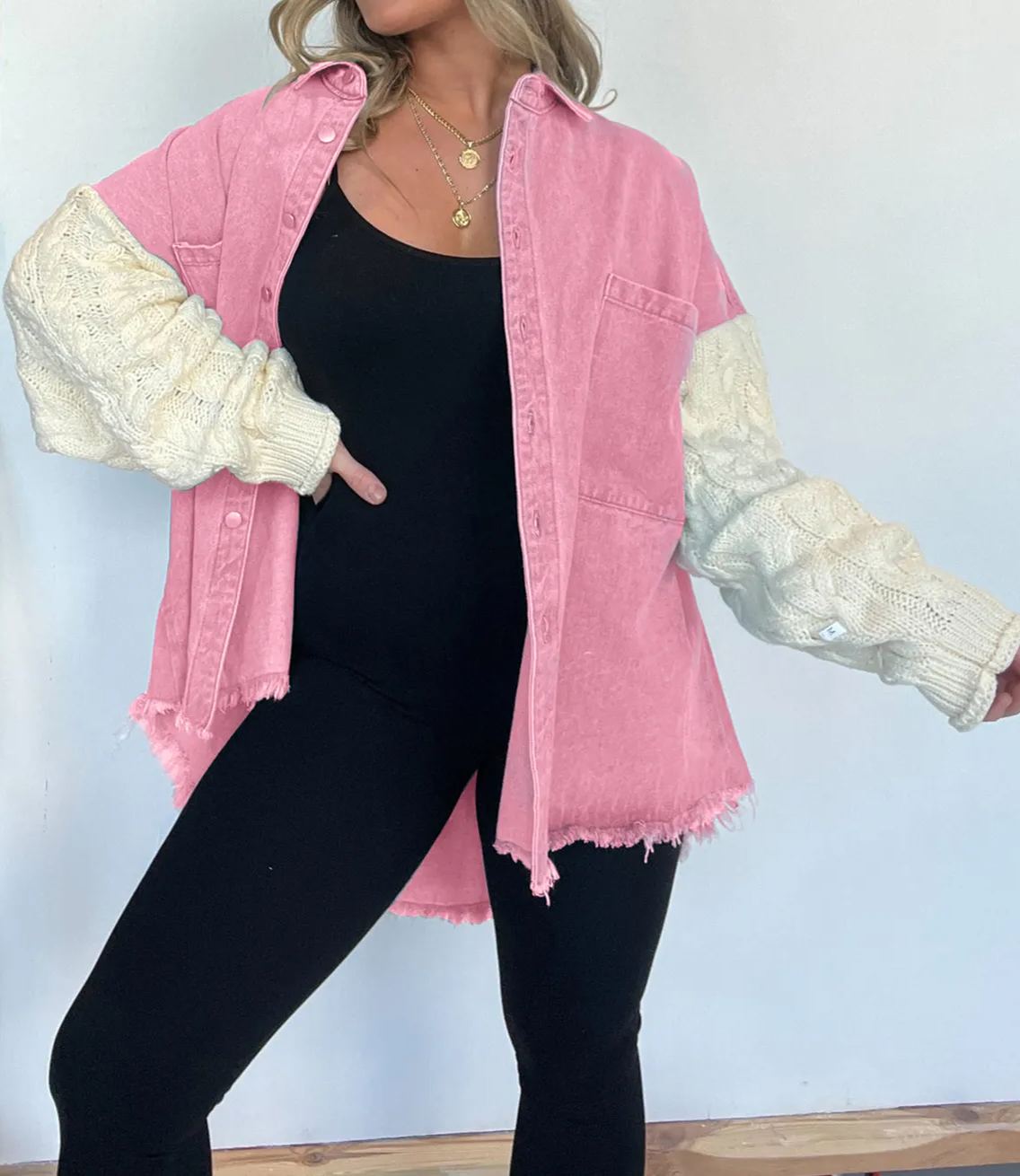 Cozy Jacket Sleeve Denim Shacket (Buy 2 Free Shipping)