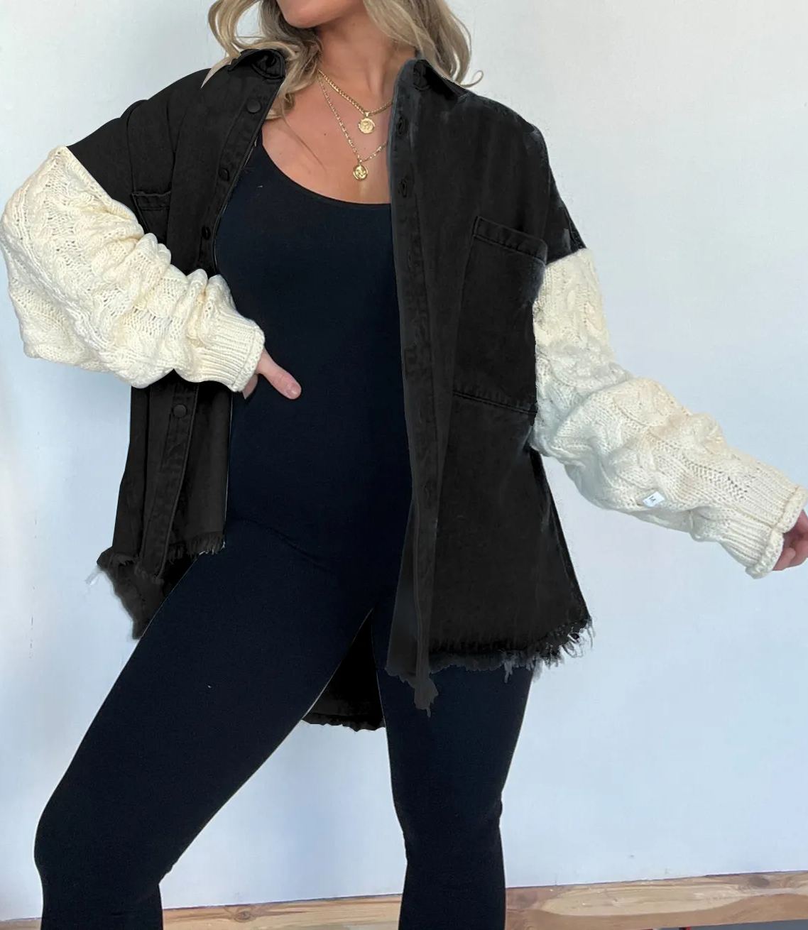 Cozy Jacket Sleeve Denim Shacket (Buy 2 Free Shipping)