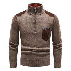 Men's Stand Collar Color Block Half Zip Fleece Pullover Sweater