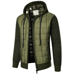 Men's Fleece Padded Patchwork Zipper Hooded Cardigan