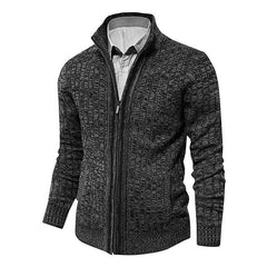 Men's Melange Stand Collar Slim Fit Zipper Sweater