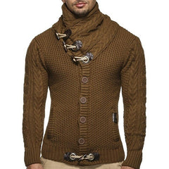 Men's Vintage Scarf Collar Button Cardigan Sweater