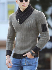 Men's Pullover Color Block Ethnic Style Turtleneck Sweater