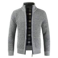 Men's Solid Color Stand Collar Zip Cardigan
