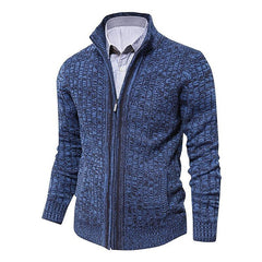 Men's Melange Stand Collar Slim Fit Zipper Sweater